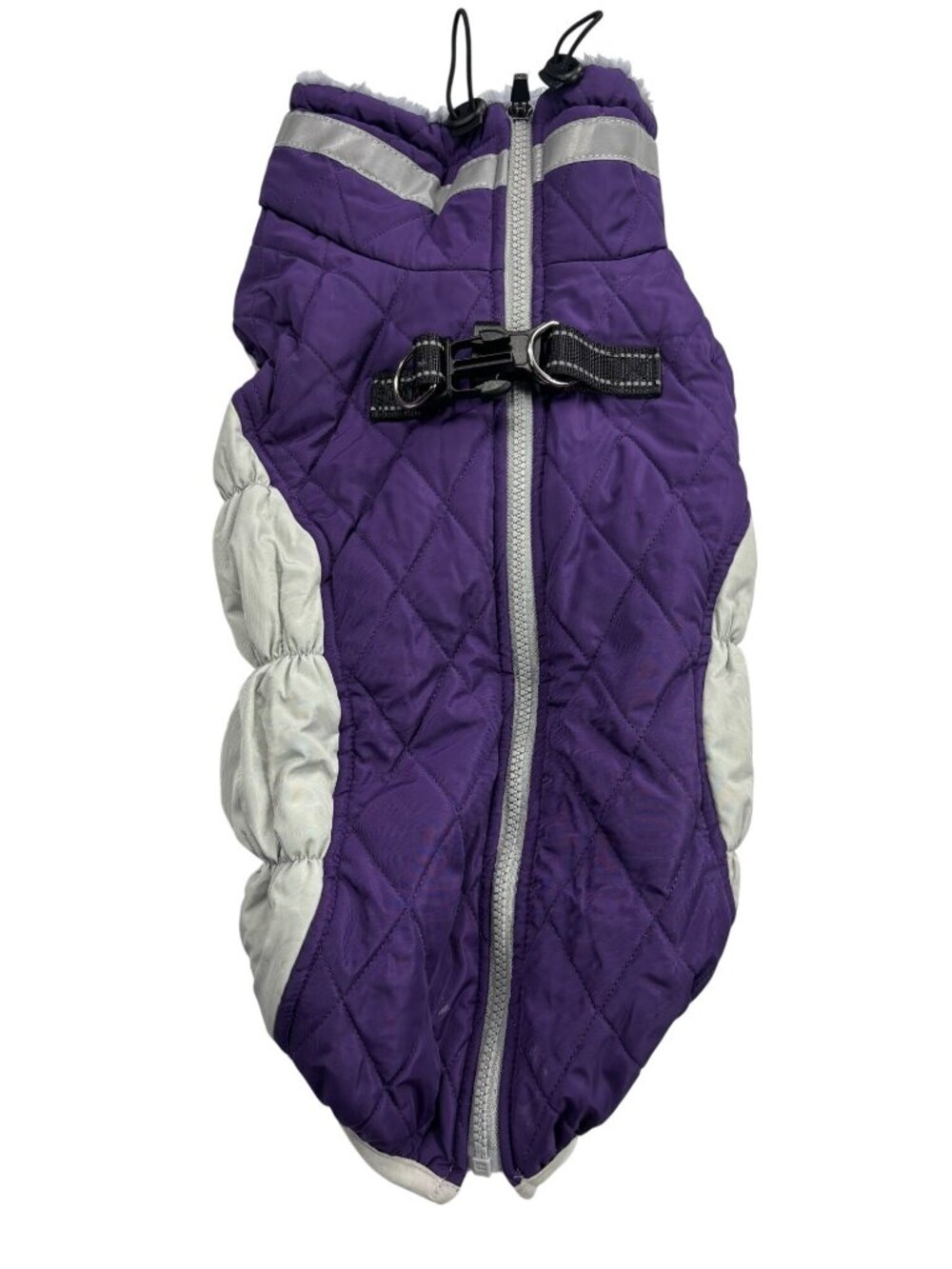 Quilted Purple & Gray Fleece-Lined Dog Jacket With Adjustable Buckle Strap Size